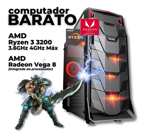 Imagem 1 de 5 de Pc Gamer Barato Amd Ryzen 3 3200g 16gb Ssd240gb Radeon Vega8