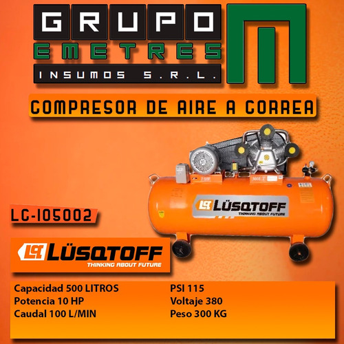 Compresor De Aire 10hp 500lts A Correa Lc-105002 Lusqtoff