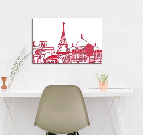 Cuadro Canvas Paris Red Draw Totte Eiffel