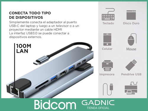 Imagen 7 de 10 de Apadtador Hub Usb C Pc Mac 8 En 1 Multifuncion Pro 10gbps