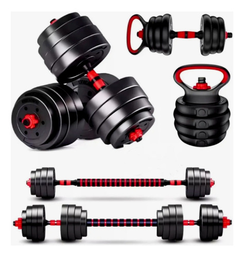 Set Mancuernas Barra Ajustables 20 Kg 3 En 1 Negro