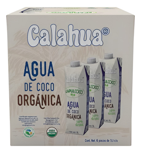 Caja Agua De Coco Acapulcoco Orgánico 6 Pz De 1lt
