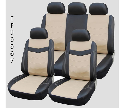 Cubre Asiento Simil Cuero Funda Asiento Auto Beige Cosido