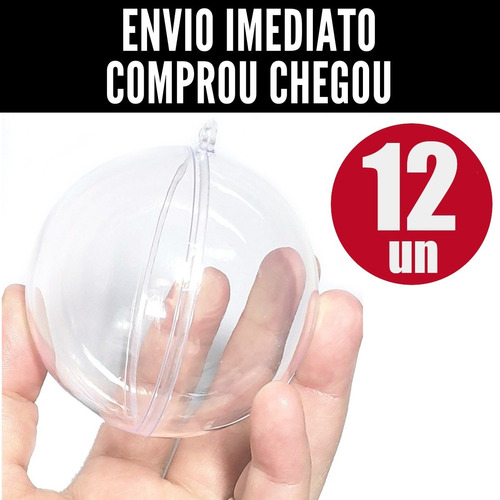 Kit Com 12 Bolas Esfera Transparente Personalizar Natal Ofer