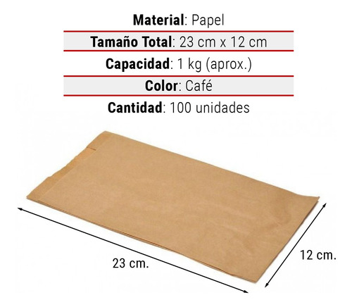 Imagen 5 de 10 de Bolsas De Papel Kraft 1 Kilo Pack 100 Bolsas