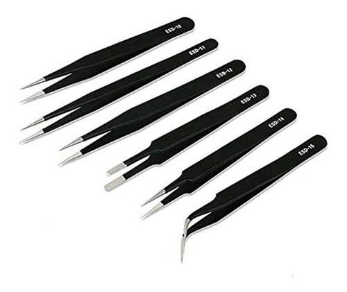 Tovip 6 Pcs Set De Pinzas Esd Antiestático Pinzas Pinzas