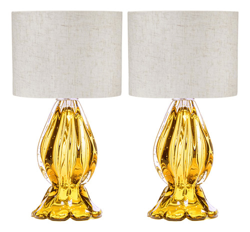 Par De Abajures Para Quarto Cristal Murano La Pigna Labone Cúpula Bege Estrutura Âmbar 127/220v