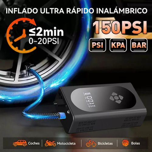 Arrancador Baterías Cargador De Auto Coche Portátil Inflable 6000a Con Inflador 150psi Negro