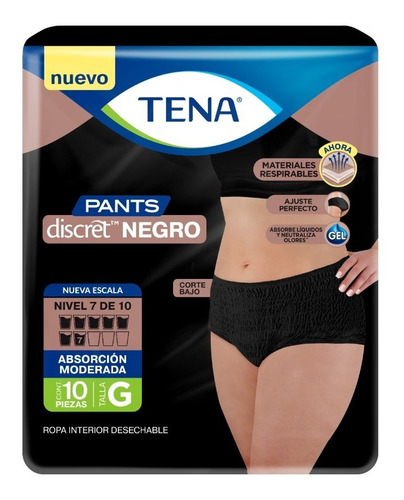 Imagen 1 de 4 de Tena Pants Discret Negro Talla Grande 10 Piezas