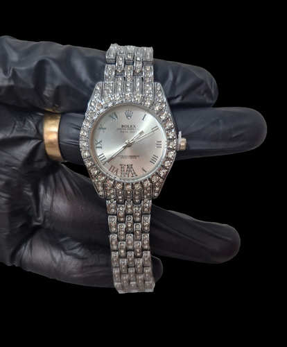 Reloj Rolex Plateado Con Diamantes De Dama