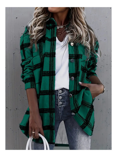 Chaqueta Camisero Casual Con Botones Para Mujer