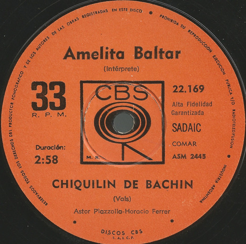 Amelita Baltar / Chiquilin De Bachin - Simple Vinilo