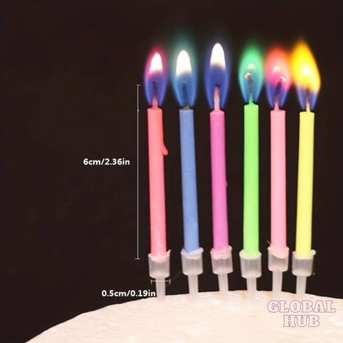 Kit 12 Velas Pastel Cumpleaños Colores Mágicos Decoración