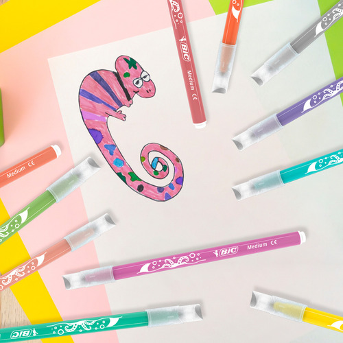 Kit De Libro, Lápices Y Plumones Para Colorear Bic Trazo Multicolor Pastel
