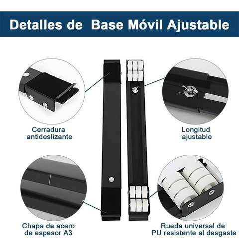 Soporte Ajustable Base Ruedas Estufa Lavadora Refrigerador Negro