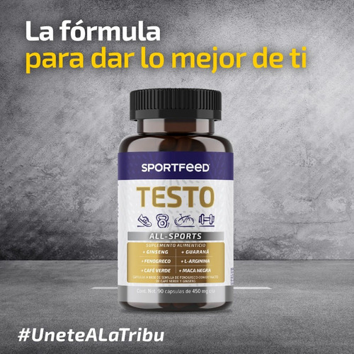 Imagen 5 de 7 de Sportfeed 90 Cápsulas Testosterona Fenogreco Maca L Arginina Sabor Sin Sabor