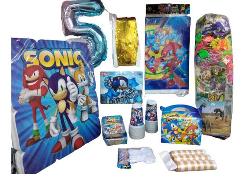 Kit Decoración Sonic 24 Invitados Con Cajitas Para Sorpresas