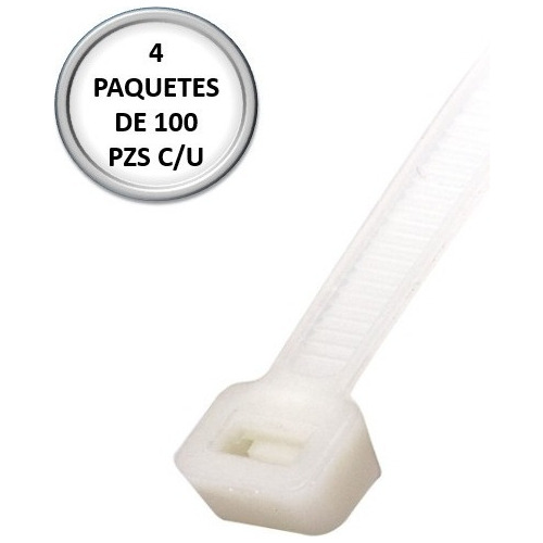 4 Paquetes De Cincho Plastico Blanco 4.8 X 380mm P