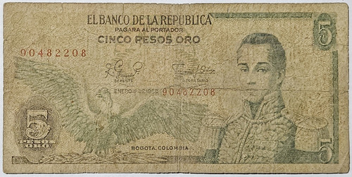 Billete 5 Pesos 01/ene/1980 Colombia Fine