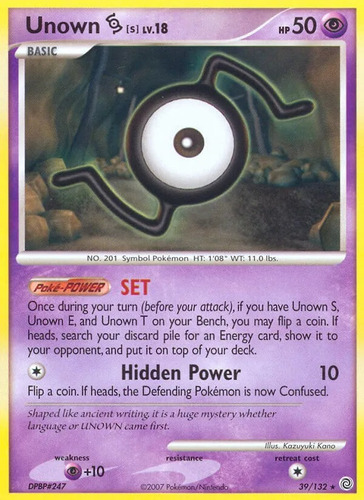 Cartas Pokemon D&p Secret Wonders Unown S 39/132