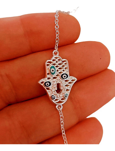 Pulsera Plata 925 Ojo Turco Mano De Fatima Hamsa