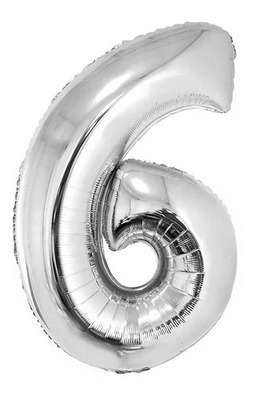 Imagem 1 de 1 de Balão Metalizado Número 6 - Prata 110 Cm 45 