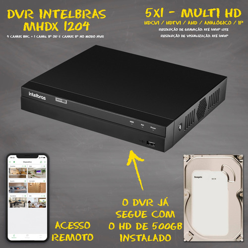 Imagem 2 de 6 de Kit 4 Câmeras Intelbras 1010b G4 Dvr 4 Canais Intelbras Mult