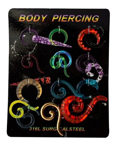 Display De Piercing Caracol Alargado Acrilico Colores 12 Pcs