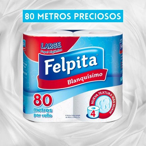 Imagen 5 de 9 de Papel Higienico Felpita Blanquisimo Suavidad Large 4 Rollos