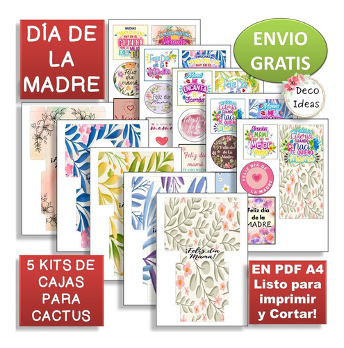Imagen 1 de 4 de Kit 003 Imprimible Caja Porta Maceta Dia De La Madre Con Tag