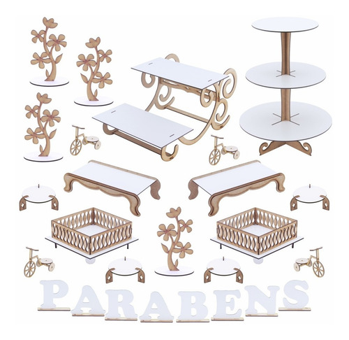 Kit Festa Mdf Provençal Branco - Linha Premium - 26 Peças