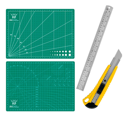 Base Corte Tabla A4 30x22 + Cutter + Regla Metalica 40cm