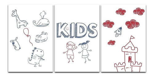 Kit Placas Quadros Decorativos 3 Pçs 20x30  Infância