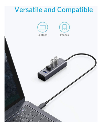 Conector Usb C A 4 Puertos Usb 3.0 Anker De Aluminio