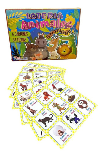 Juego Lotería Animales Bilingüe Mascotas Memoria Figuras 