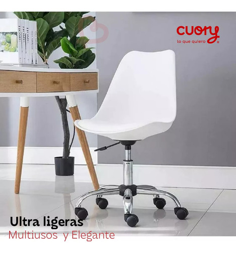 Set 2 Sillas Oficina Acolchonada Tipo Eames Tulip Con Ruedas Color Blanco Material Del Tapizado Cuero Sintético