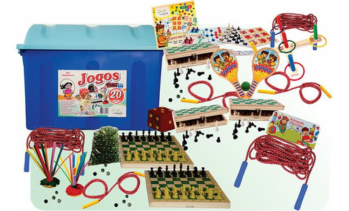 Baú Com 20 Jogos Diversos Brinquedos Educativos