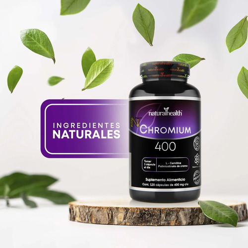 Cromo 400 com L-Carnitina 120 cápsulas Natural Health