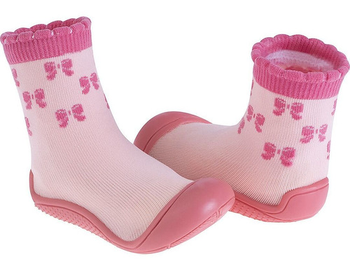 Meia C/ Sola Cano Alto Rosa Laços 17 Ao 22 Pimpolho 73707e
