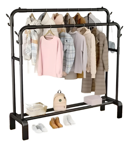 Perchero Ropa De Pie Barral Zapatero 150x110cm 35kg Metal Negro