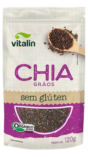 Kit 3x: Chia Em Grãos Orgânica Sem Glúten Vitalin 120g