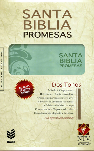 Biblia De Promesas/ntv/piel Especial/aguamarina/floral