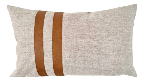 Capa Para Almofada Baguete 30x50cm Linho Com Couro Caramelo Sofisticada Tendência Decoração