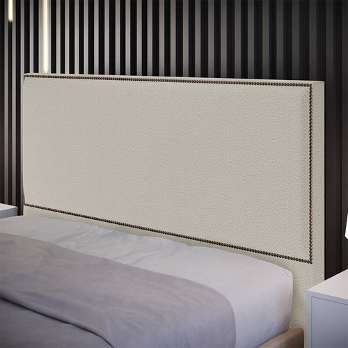 Cabeceira Box Casal Com Tachas 140 Cm Vicenza Bouclê Creme