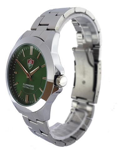 Relógio De Pulso Fluminense Bel Watch Masculino Flu-007-2 Correia Prateado Bisel Prateado Fundo Verde