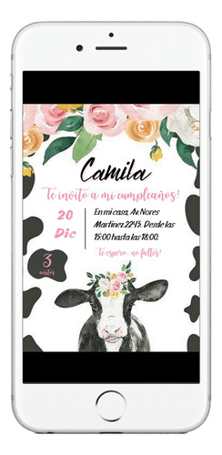 Invitación Cumpleaños Tarjeta Digital Vaca Lola Granja 
