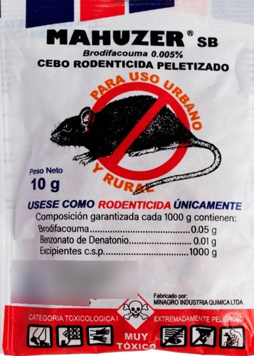 Rodenticida Mahuzer 10gr Veneno Para Ratas X 10unidades 