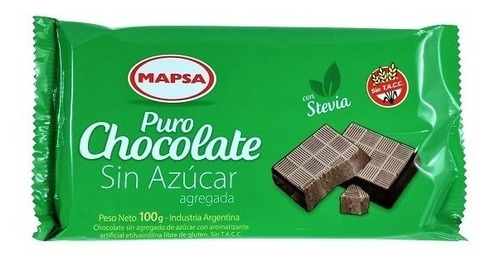 Chocolate Semiamargo Sin Azucar Con Stevia Mapsa X 100 Gr 