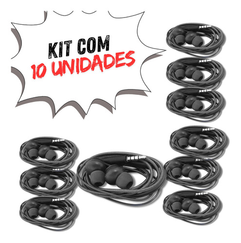 Kit 10 Fone De Ouvido P2 Compatível Android Samsung Xiaomi Cor Preto