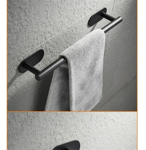 Set Accesorios Adhesivos Para Baño Negro Toallero 4 Piezas